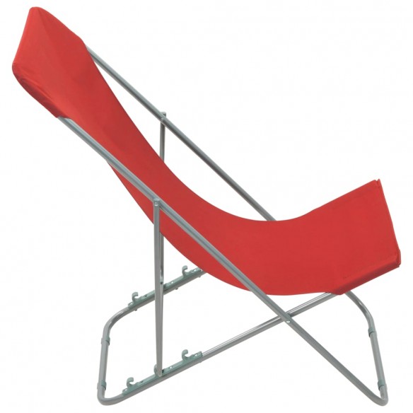 Chaises de plage pliables 2 pcs Acier et tissu oxford Rouge