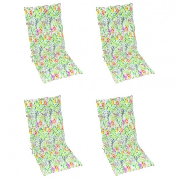 Chaises de jardin 4 pcs avec coussins à motif de feuilles Teck