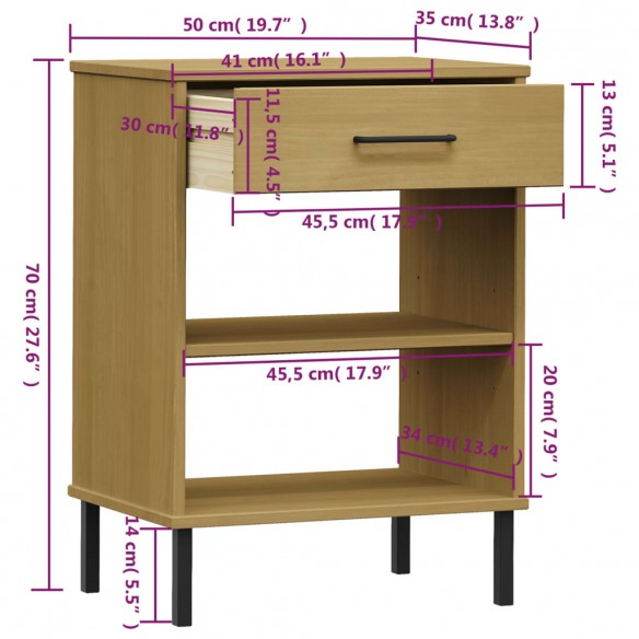 Armoire console avec pieds en métal Marron Bois pin massif OSLO