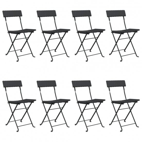 Chaises de bistrot pliantes 8 pcs Noir Résine tressée et acier