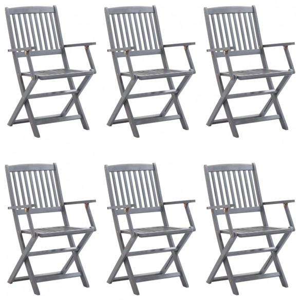 Chaises pliables d'extérieur 6 pcs avec coussins Bois d'acacia