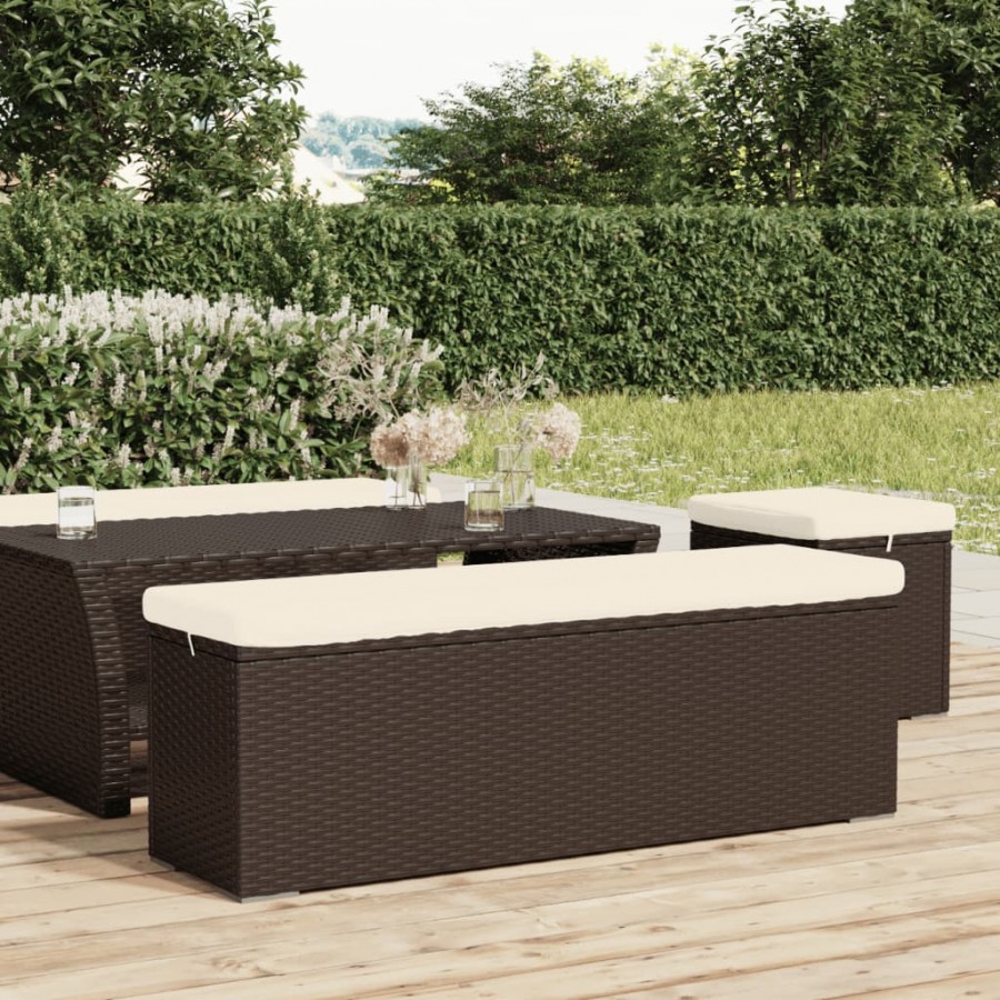 Banc pouf avec coussin marron 110x30x40 cm résine tressée