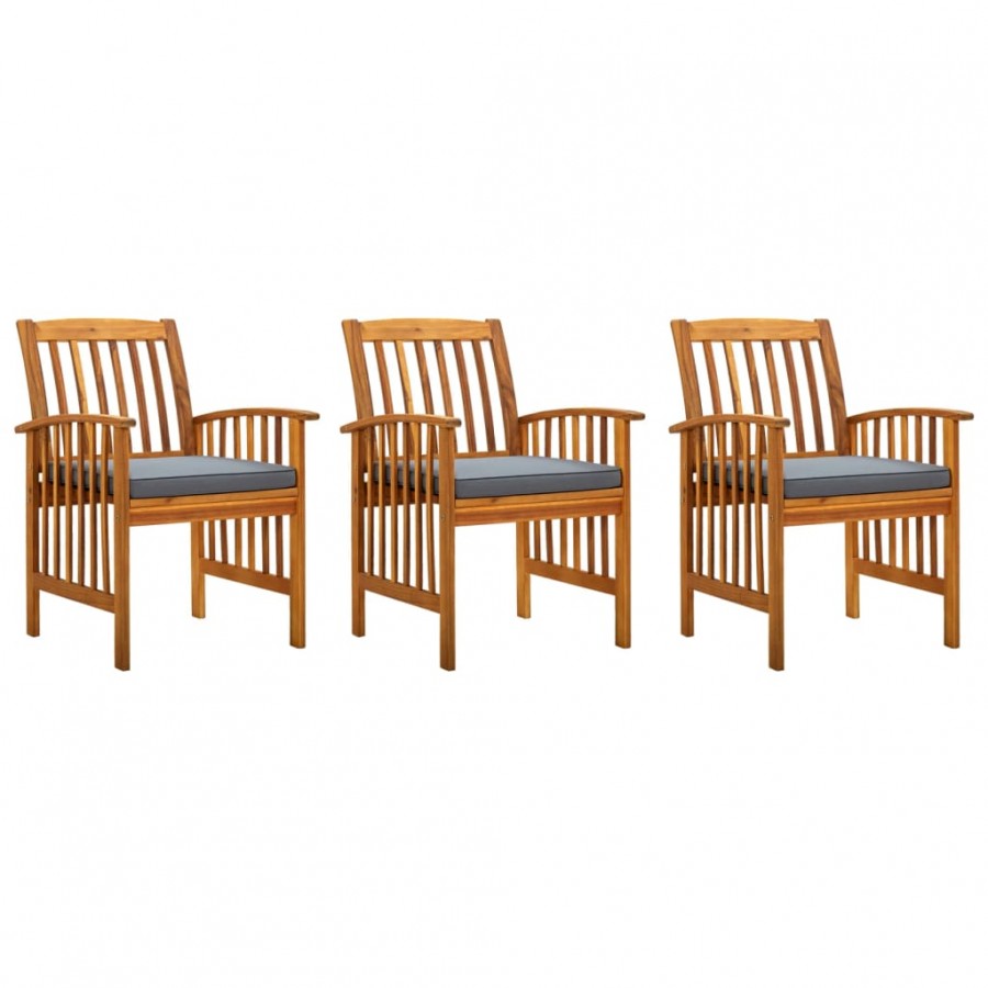 Chaises à dîner de jardin 3pcs et coussins Bois d'acacia massif