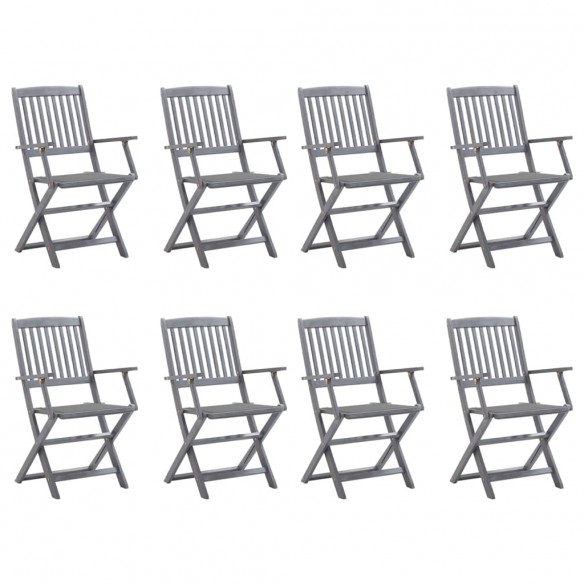 Chaises pliables d'extérieur 8 pcs avec coussins Bois d'acacia