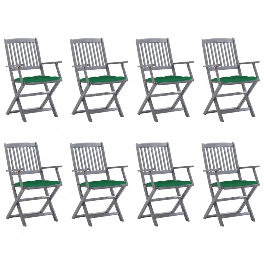 Chaises pliables d'extérieur 8 pcs avec coussins Bois d'acacia