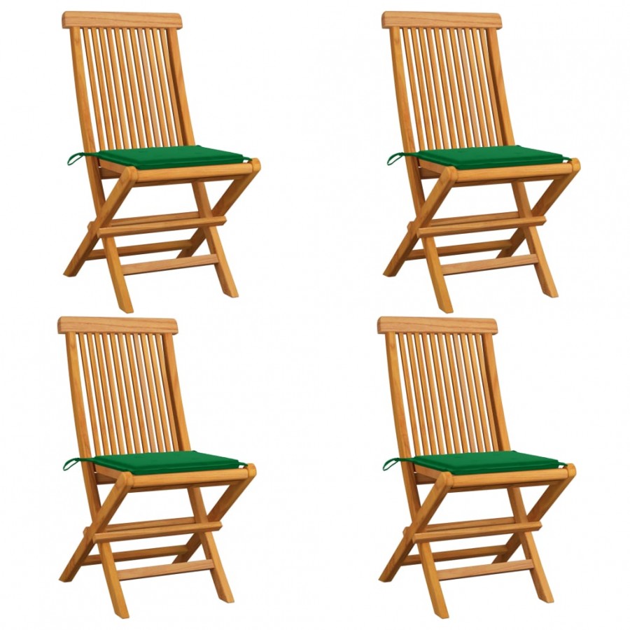 Chaises de jardin avec coussins vert 4 pcs Bois de teck massif