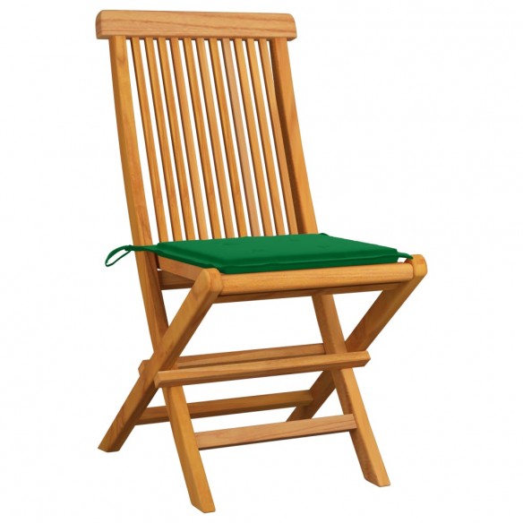 Chaises de jardin avec coussins vert 4 pcs Bois de teck massif