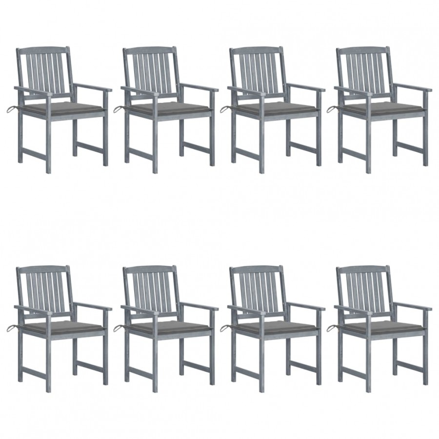 Chaises de jardin avec coussins 8 pcs Bois d'acacia solide Gris