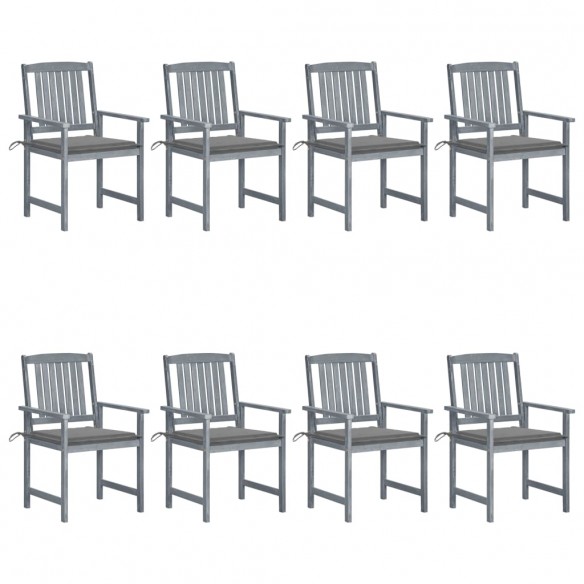 Chaises de jardin avec coussins 8 pcs Bois d'acacia solide Gris