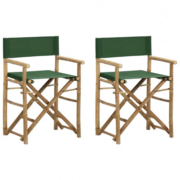 Chaises pliables de directeur 2 pcs Vert Bambou et tissu