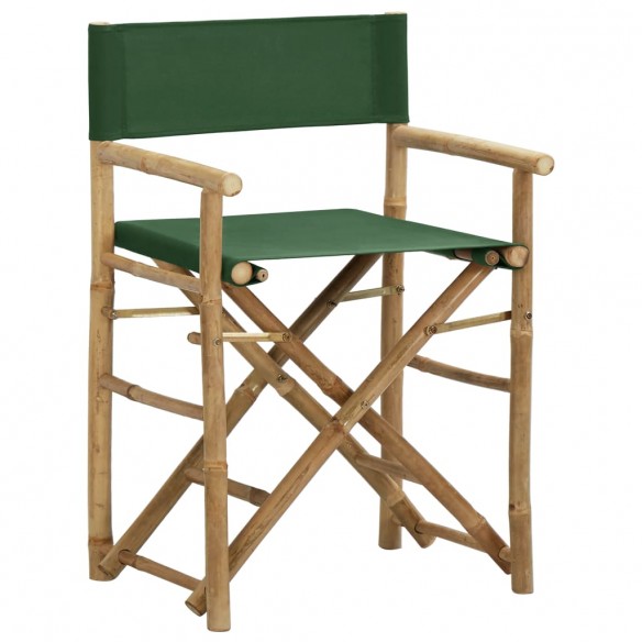 Chaises pliables de directeur 2 pcs Vert Bambou et tissu