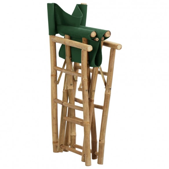 Chaises pliables de directeur 2 pcs Vert Bambou et tissu