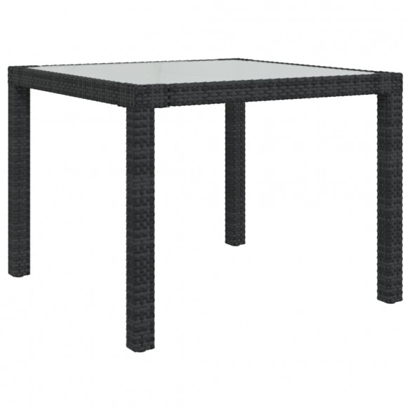 Table de jardin 90x90x75 cm Verre trempé et résine tressée Noir