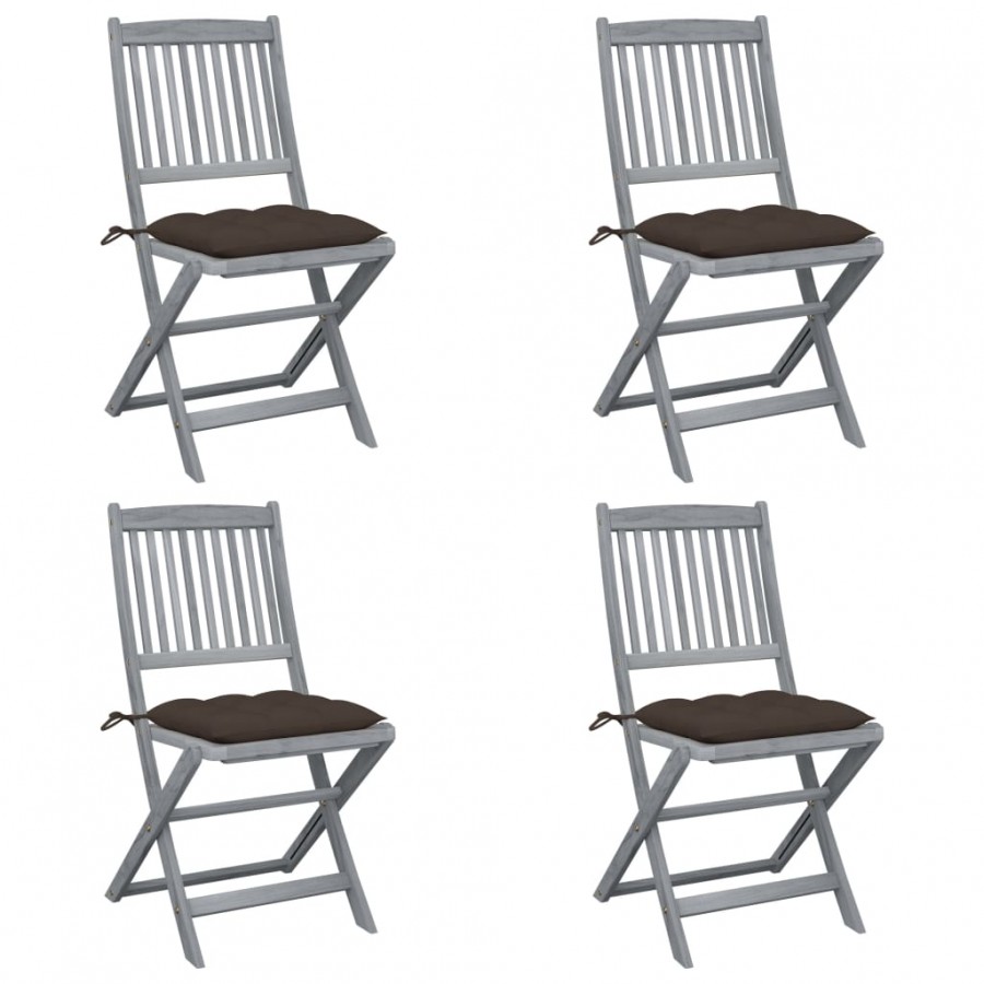 Chaises pliables d'extérieur 4 pcs avec coussins Bois d'acacia