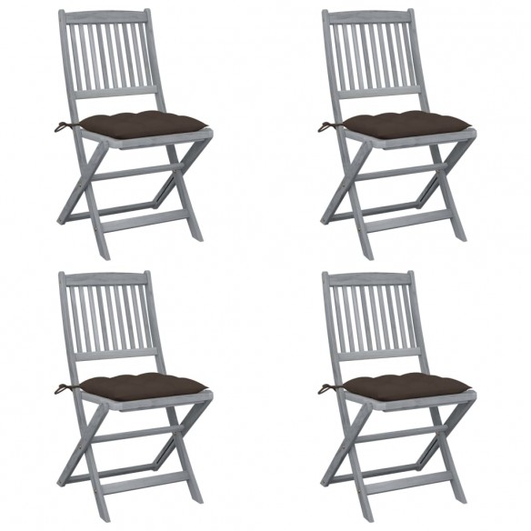 Chaises pliables d'extérieur 4 pcs avec coussins Bois d'acacia