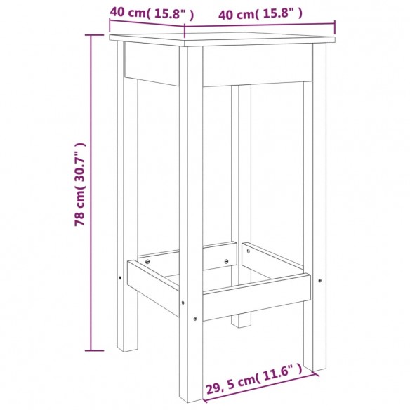 Tabourets de bar 2 pcs blanc 40x40x78 cm bois massif de pin