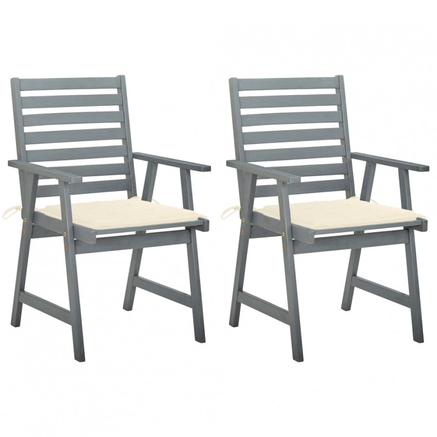 Chaises à dîner d'extérieur 2 pcs avec coussins Acacia massif