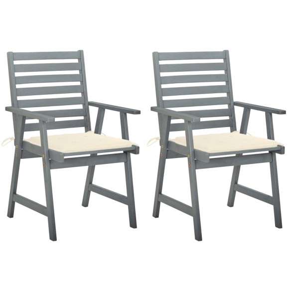 Chaises à dîner d'extérieur 2 pcs avec coussins Acacia massif