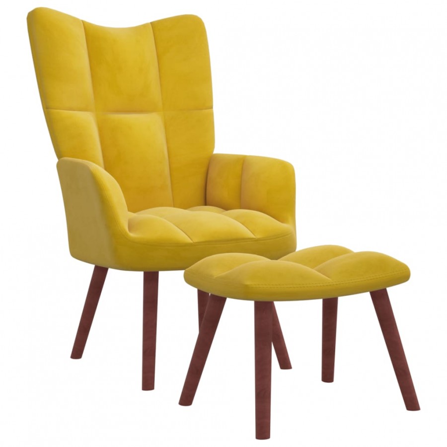 Chaise de relaxation avec repose-pied Jaune moutarde Velours