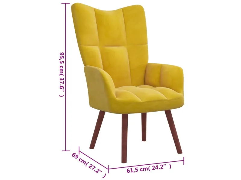 Chaise de relaxation avec repose-pied Jaune moutarde Velours