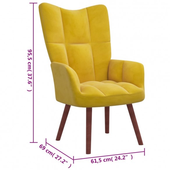 Chaise de relaxation avec repose-pied Jaune moutarde Velours