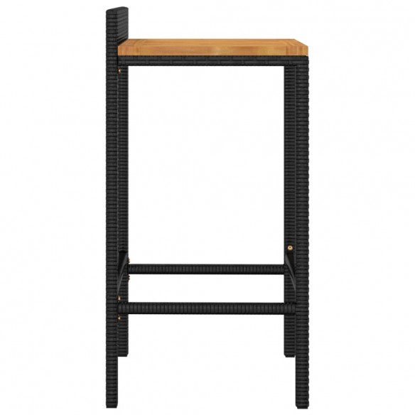 Tabourets de bar 2 pcs noir résine tressée et bois d'acacia