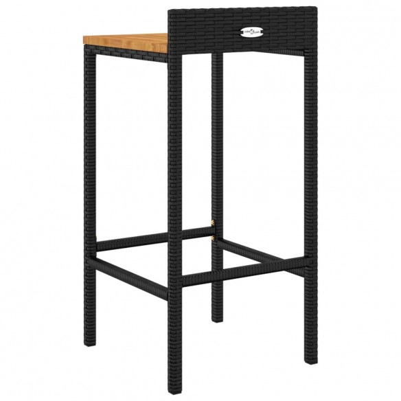 Tabourets de bar 2 pcs noir résine tressée et bois d'acacia