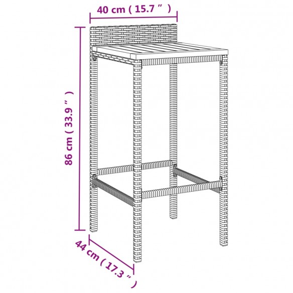 Tabourets de bar 2 pcs noir résine tressée et bois d'acacia