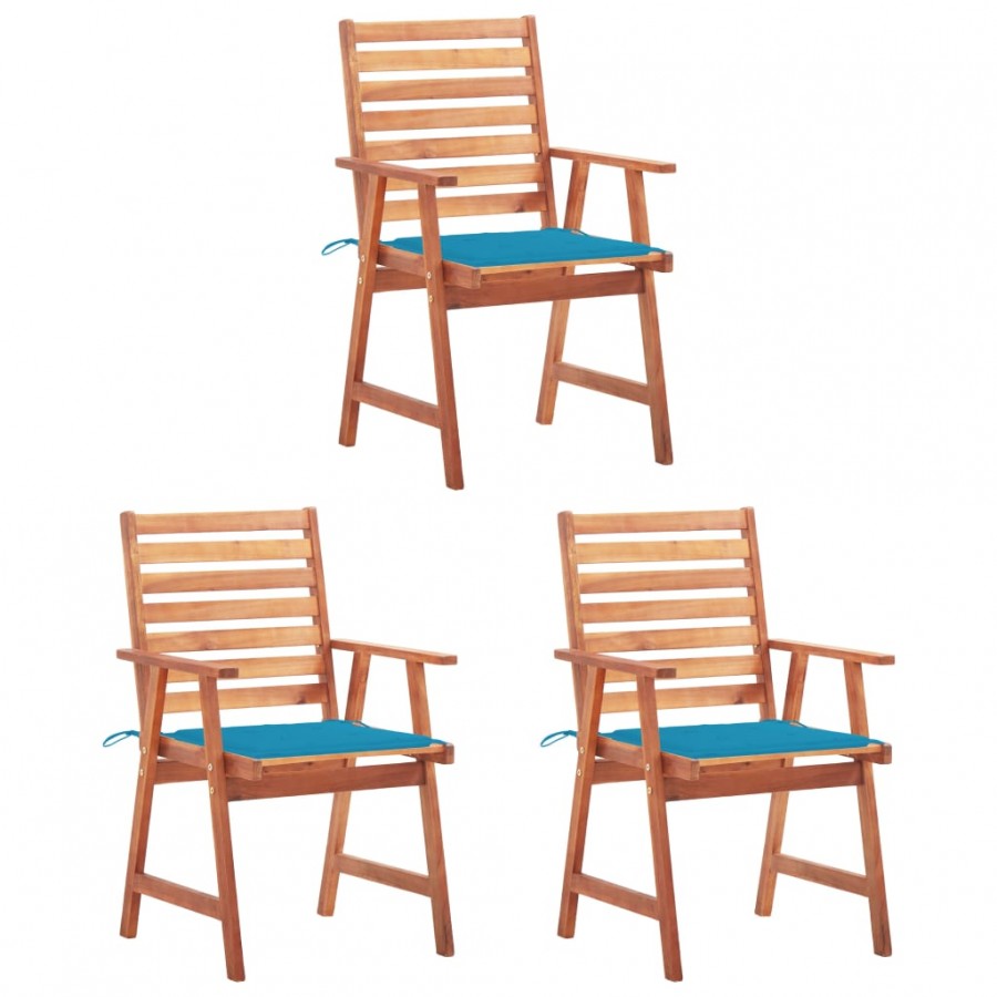 Chaises à dîner d'extérieur 3 pcs avec coussins Acacia massif