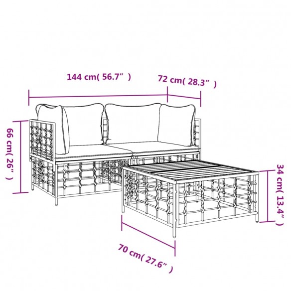 Salon de jardin 3 pcs avec coussins anthracite résine tressée