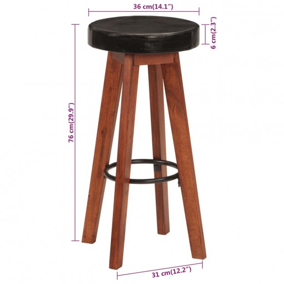 Tabourets de bar 2 pcs Cuir véritable et bois d'acacia solide