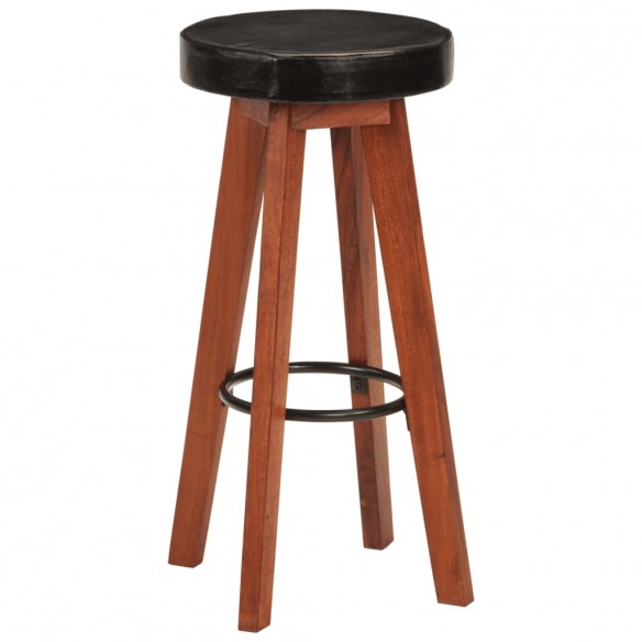 Tabourets de bar 2 pcs Cuir véritable et bois d'acacia solide