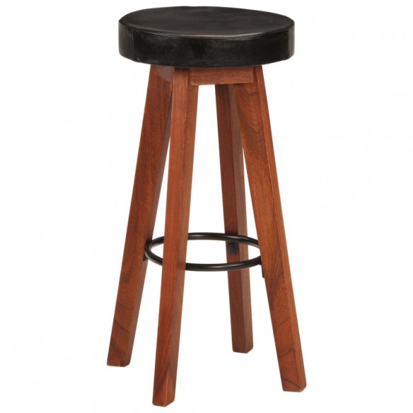 Tabourets de bar 2 pcs Cuir véritable et bois d'acacia solide