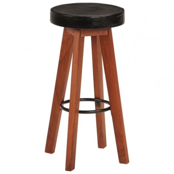 Tabourets de bar 2 pcs Cuir véritable et bois d'acacia solide