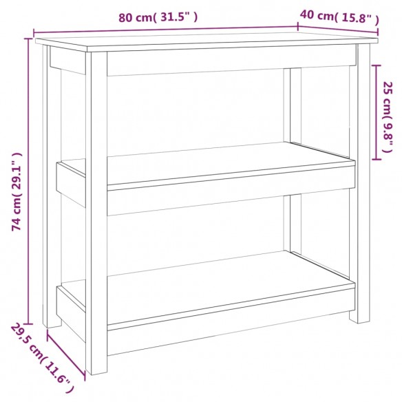 Table console Noir 80x40x74 cm Bois massif de pin