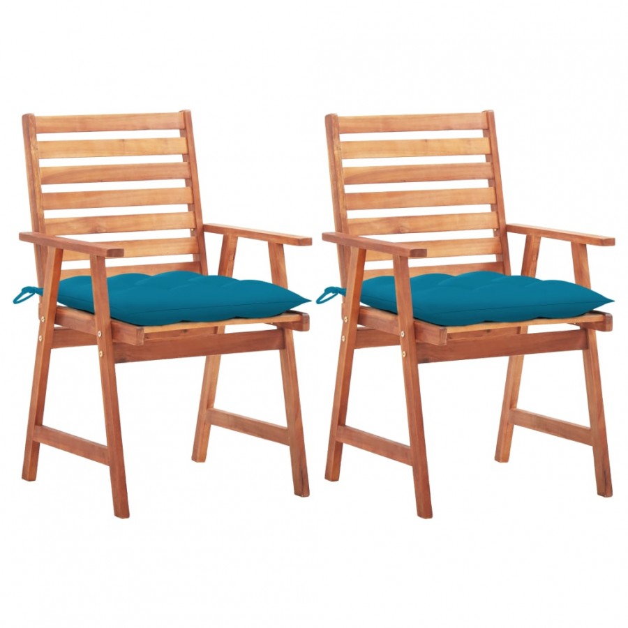 Chaises à dîner d'extérieur 2 pcs avec coussins Acacia massif