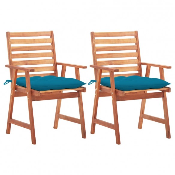 Chaises à dîner d'extérieur 2 pcs avec coussins Acacia massif