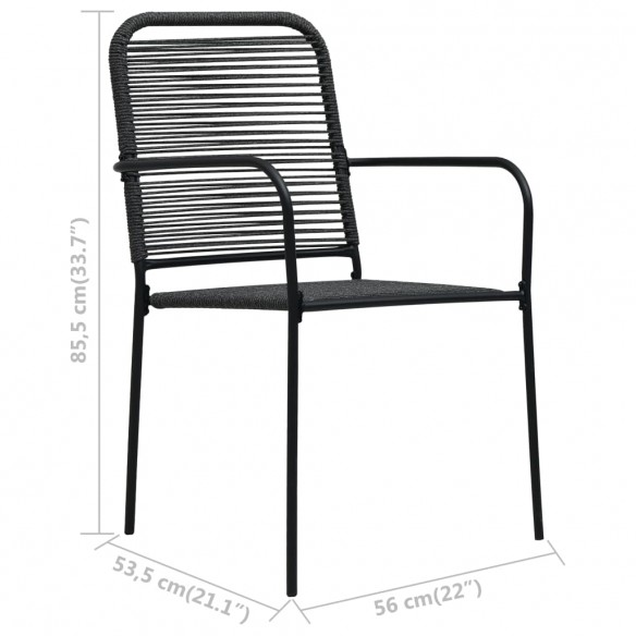 Chaises de jardin 2 pcs Corde en coton et acier Noir