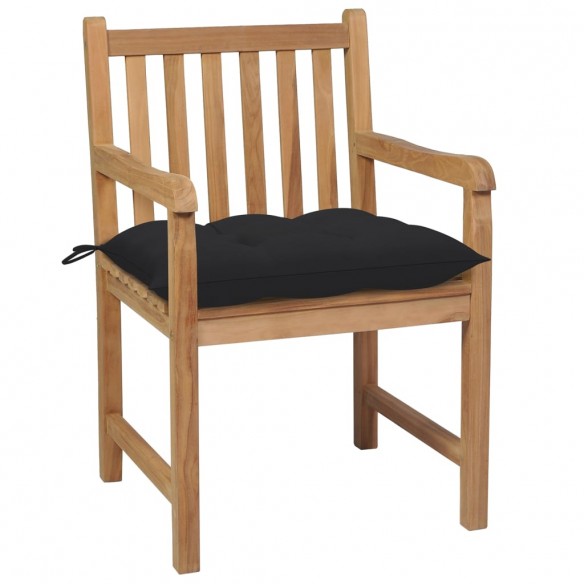 Chaises de jardin 4 pcs avec coussins noir Bois de teck solide