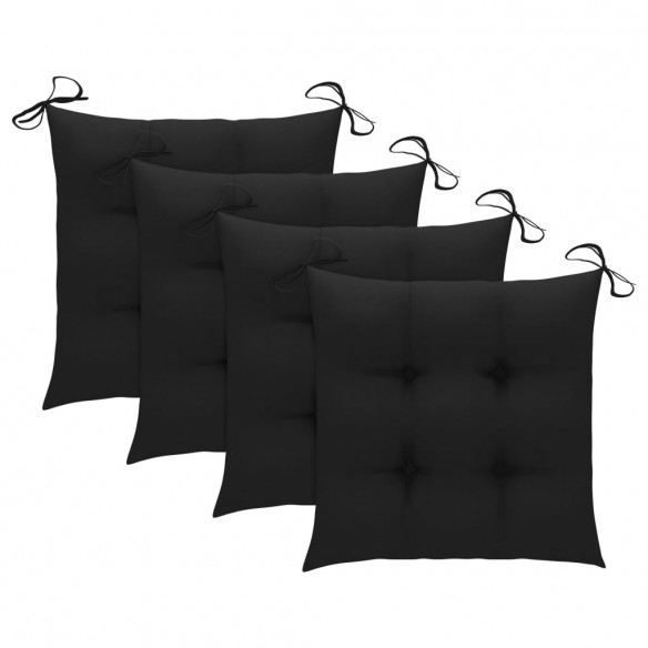 Chaises de jardin 4 pcs avec coussins noir Bois de teck solide