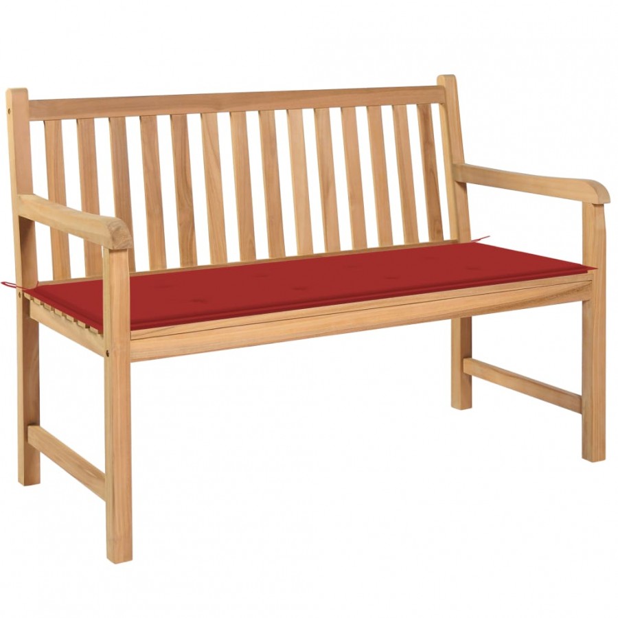 Banc de jardin avec coussin rouge 120 cm Bois de teck massif