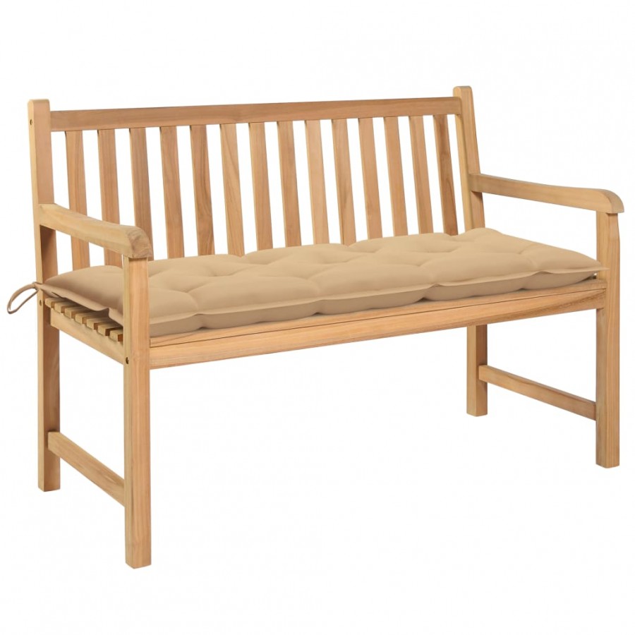 Banc de jardin avec coussin beige 120 cm Bois de teck massif