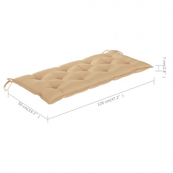 Banc de jardin avec coussin beige 120 cm Bois de teck massif