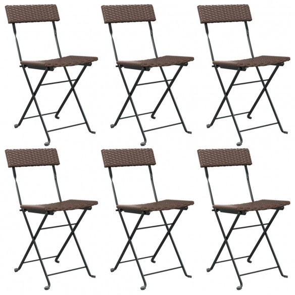 Chaises de bistrot pliantes 6pcs Marron Résine tressée et acier