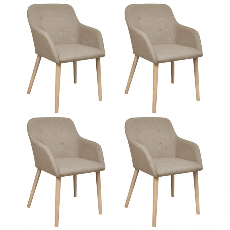 Chaises à manger lot de 4 beige tissu et chêne massif