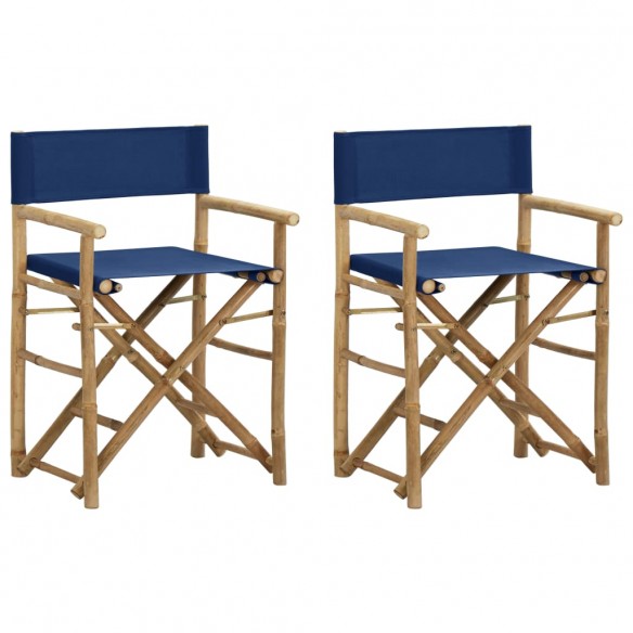 Chaises pliables de directeur 2 pcs Bleu Bambou et tissu