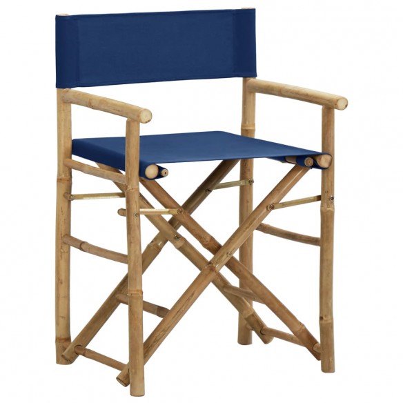 Chaises pliables de directeur 2 pcs Bleu Bambou et tissu