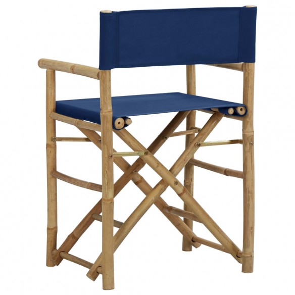 Chaises pliables de directeur 2 pcs Bleu Bambou et tissu