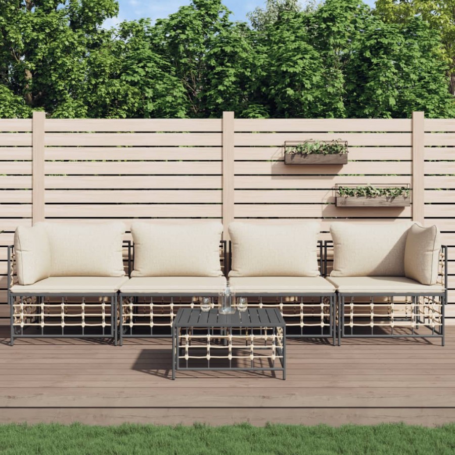 Salon de jardin 5 pcs avec coussins anthracite résine tressée