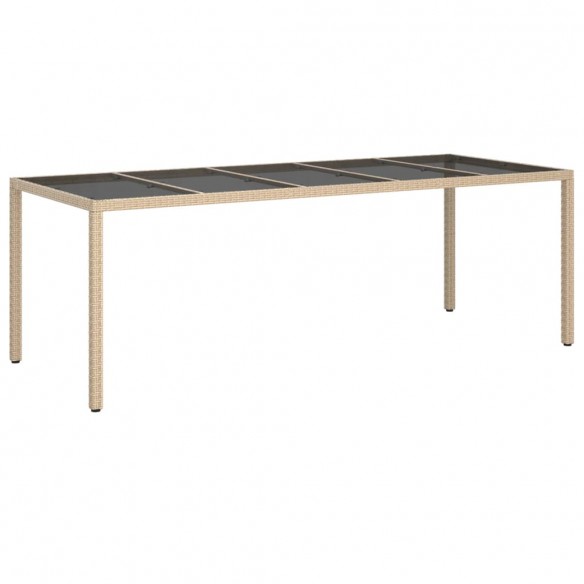 Table de jardin Beige 250x100x75 cm Verre trempé et poly rotin